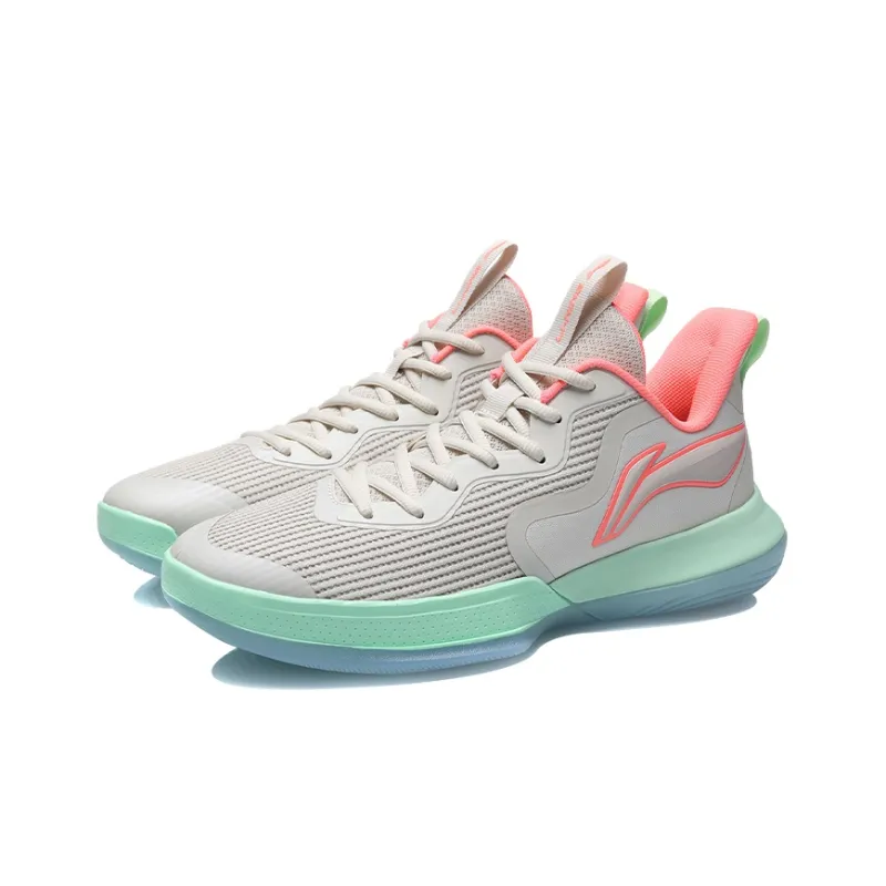LINING Flash Basketball Shoes Men Low Top Gray/Green/Pink-2