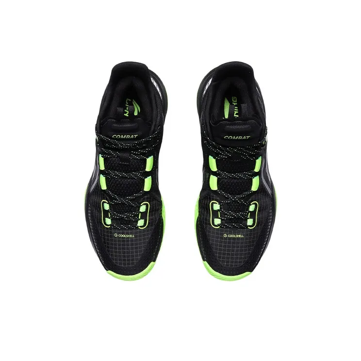 LiNing Combat Low Wear Resistant Slip Resistant Low Top Performance Basketball Shoes Men's Black Green-3