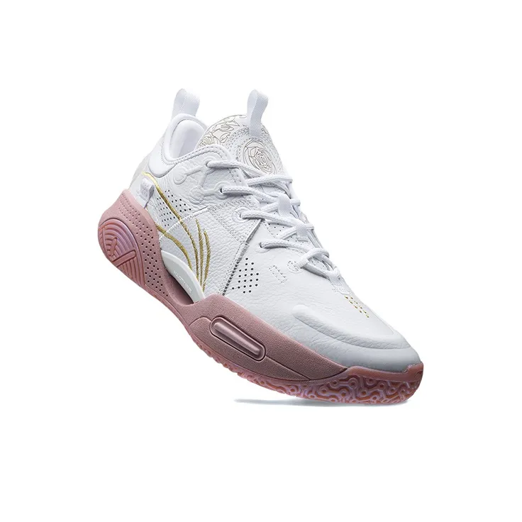 LiNing All City 9 Cushioning Anti-Slip Wear-Resistant Breathable Supportive Rebound Low-Top Basketball Shoes White Pink-3