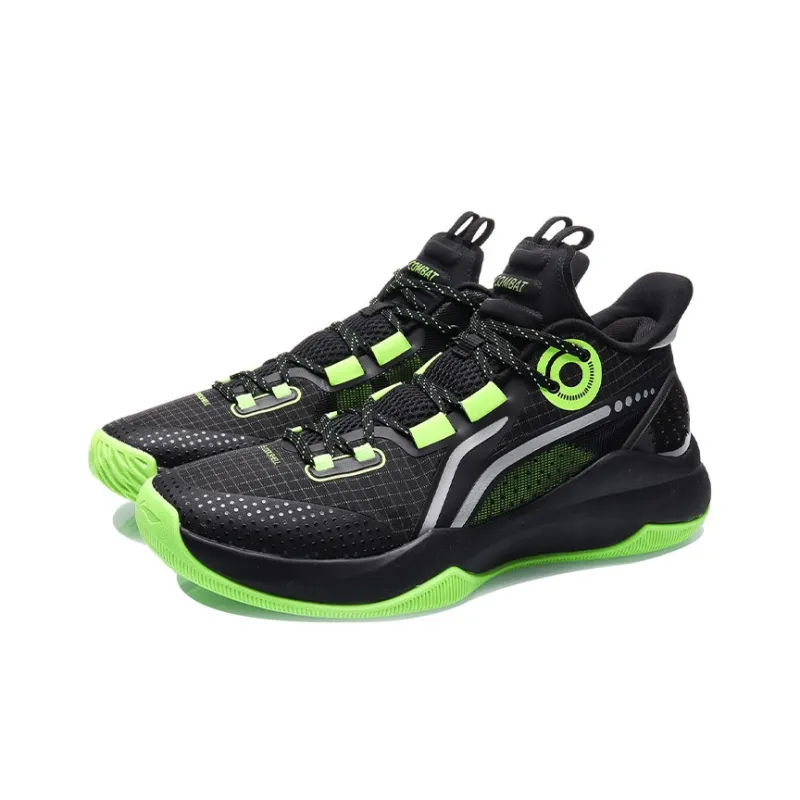 LiNing Combat Low Wear Resistant Slip Resistant Low Top Performance Basketball Shoes Men's Black Green-2