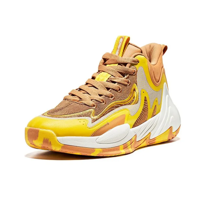 Erke Shock Absorbers With Slip Resistant And Abrasion Resistant Properties Mid Top Basketball Shoes Men's Brown Yellow-1
