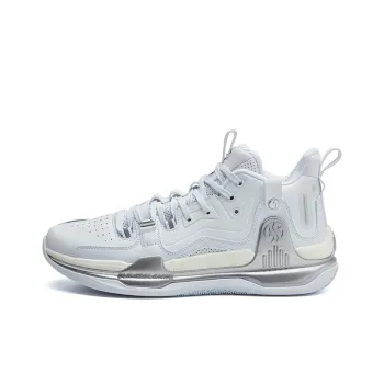 361° AG 1 Prm Anti Slip Wear Resistant Mid Top Basketball Shoes Silver White