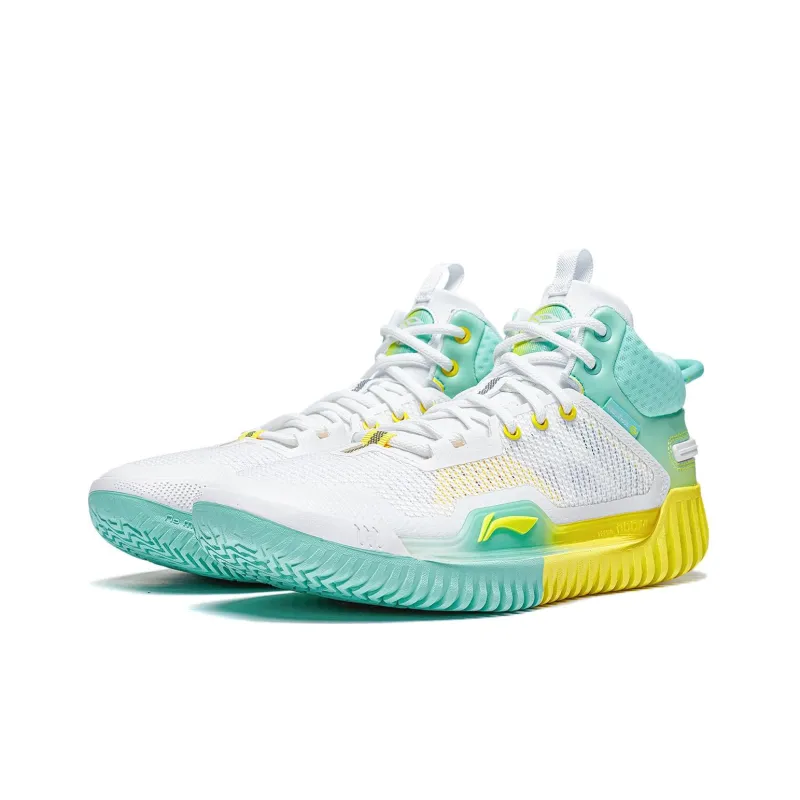 LiNing Badfive 3 Cushioning, Slip Resistant, And Abrasion Resistant Mid Top Basketball Shoes Men's White Green Yellow-2