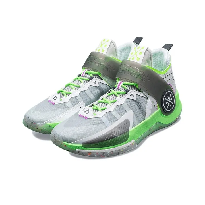 LINING Wade Fission 7 Basketball Shoes Men Mid Top Microcrystalline Gray/Fluorescent Green/Ebony Black-2