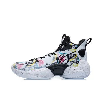 LiNing Power Cushioning Anti Slip And Wear Resistant Mid Top Performance Basketball Shoes White Black Multicolor
