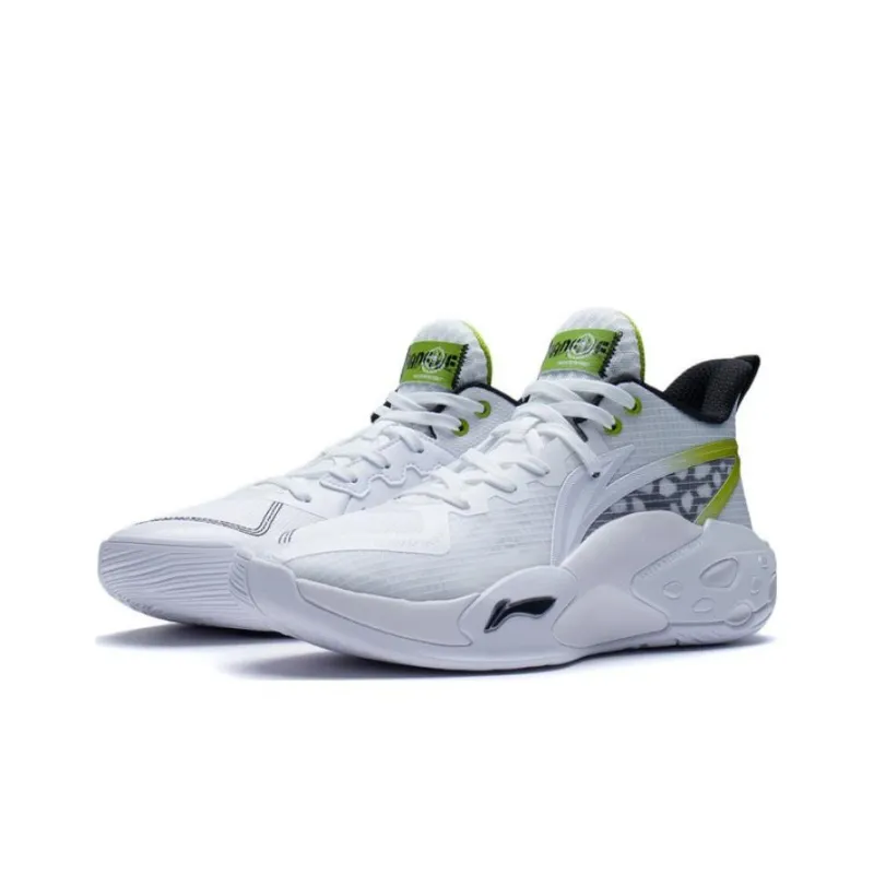 LiNing Cushioning, Slip Resistant, Abrasion Resistant, Coverage, Support, Rebound Mid Top Basketball Shoes White Green-2