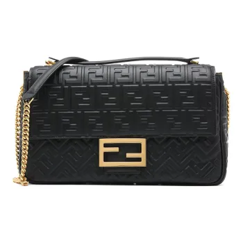 FENDI Baguette Sheepskin Baguette Bag Crossbody Bag, Shoulder Bag Large Size Women's Black