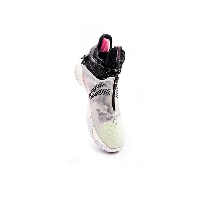 LiNing SONIC 9 Boom Cushioned Slip-Resistant Abrasion-Resistant Mid-Top Basketball Shoes Black White Pink-2