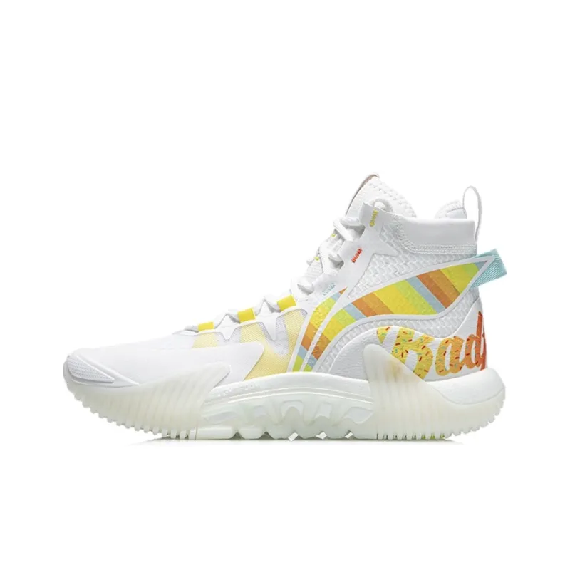 LINING Badfive 2 Basketball Shoes Men High Top Standard White/Dark Yellow/Light Blue-0