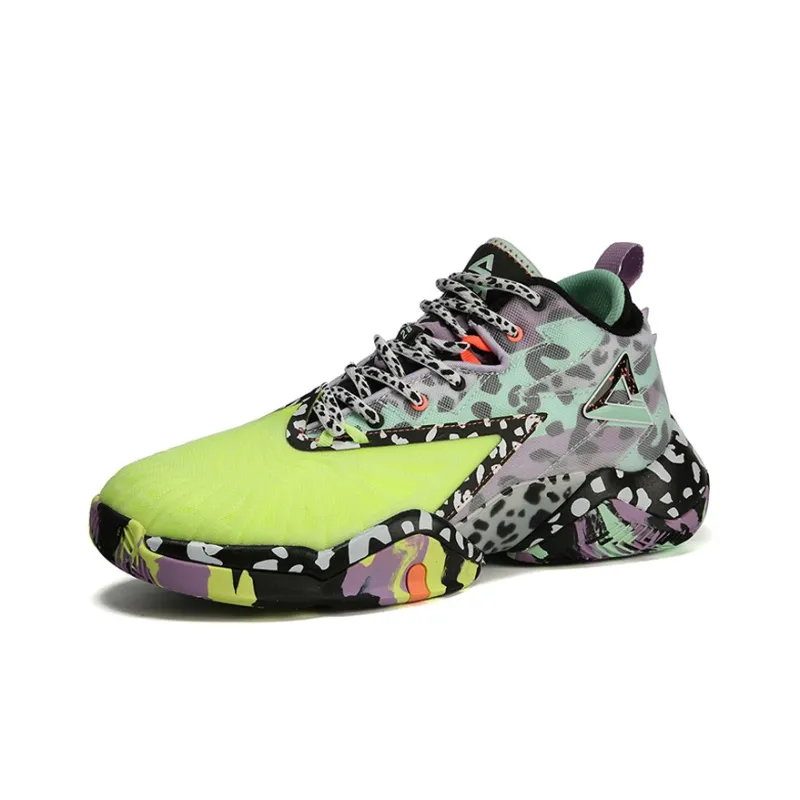 PEAK Basketball Shoes Men Mid Top Black Green-1