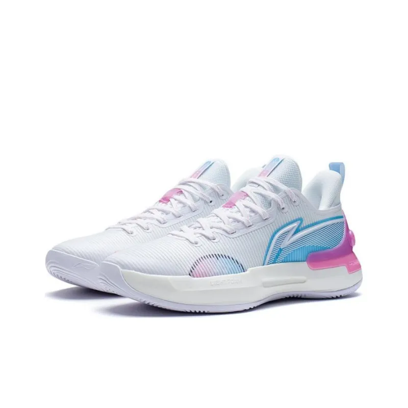 LiNing YuShuai Retro South Beach Anti-Slip Wear-Resistant Low-Top Basketball Shoes White Blue Pink-2