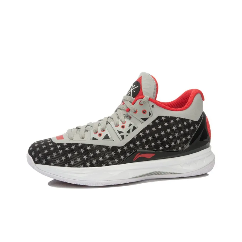 LiNing WOW 4 Cushioning Wear Resistant Mid Top Basketball Shoes Unisex Black Gray Red-1