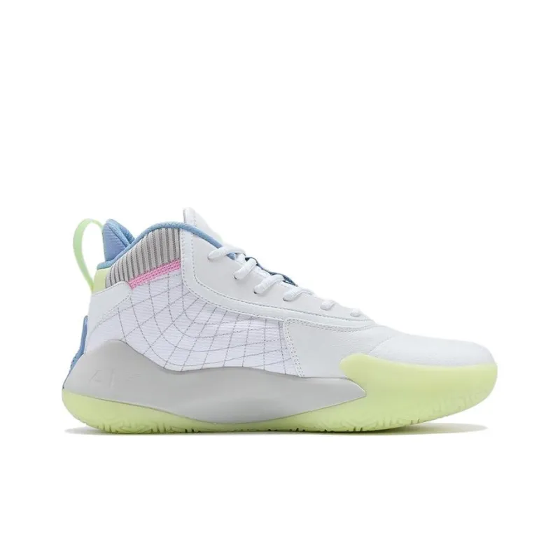 PEAK Dingji Cushioning Anti-Slip And Wear-Resistant Mid-Top Basketball Shoes White Green-1
