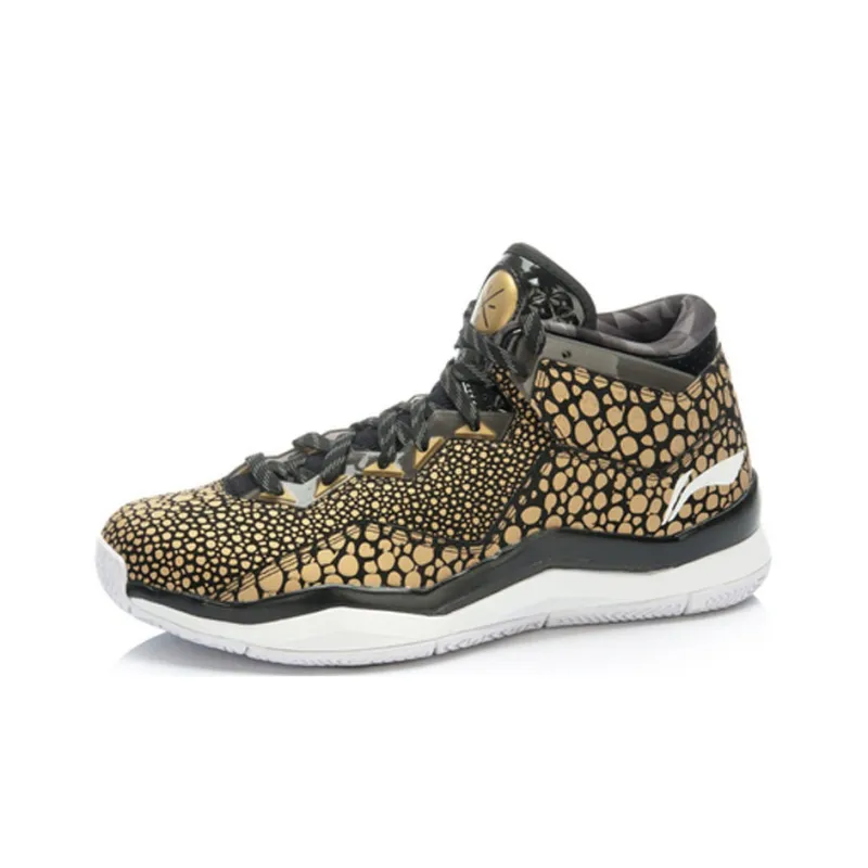 LiNing WOW 3 Non slip Lightweight Mid Top Basketball Shoes Men's Black Gold-1