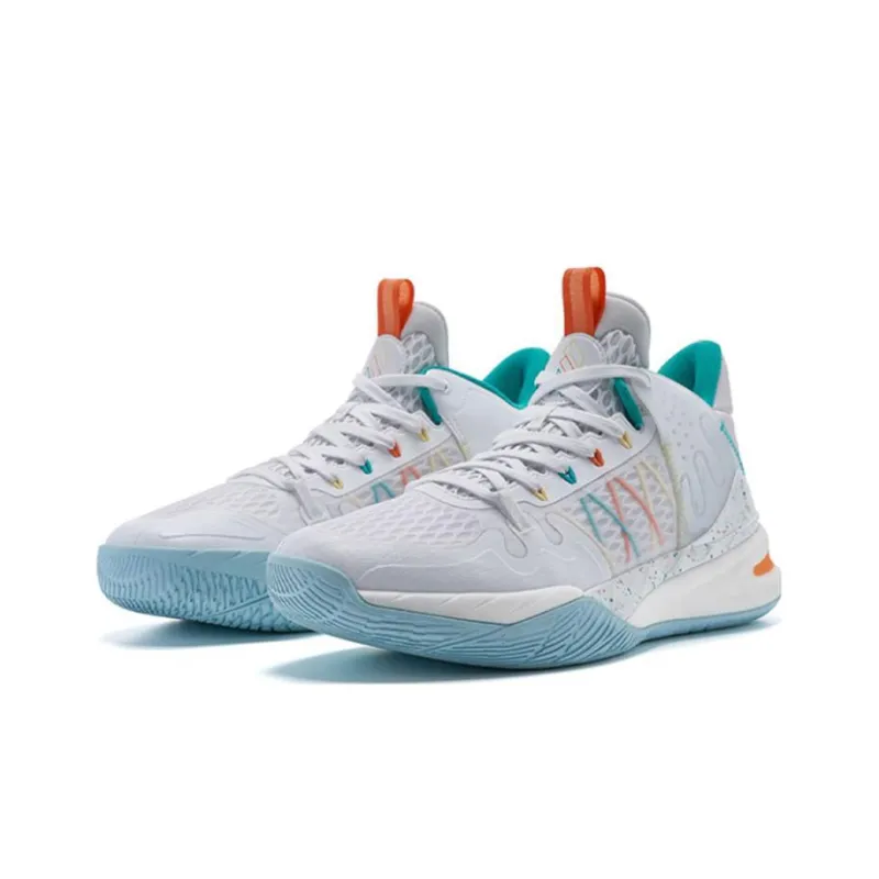QIAODAN Wind Blade 2nd Generation Cushioning Wear Resistant Mid Top Basketball Shoes Men's White Green-2