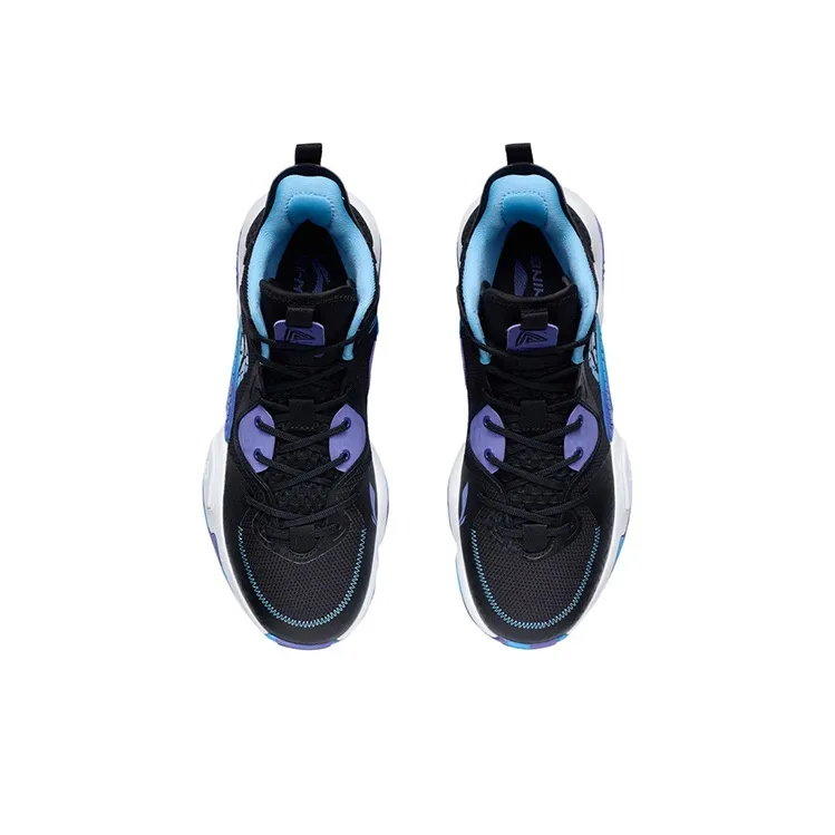 LiNing Air Raid Abrasion Resistant Breathable Mid Top Basketball Shoes Men's Black Purple-3