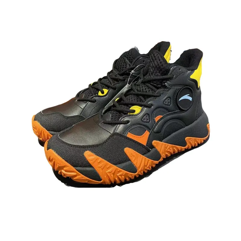 Naruto x Anta Anti Slip Wear Resistant Mid Top Basketball Shoes Men's Black Orange-2