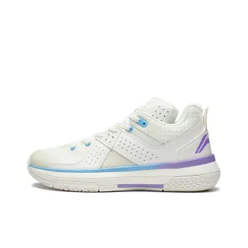 LiNing All City 5 Anti Slip Wear Resistant Mid Top Basketball Shoes White Blue Purple