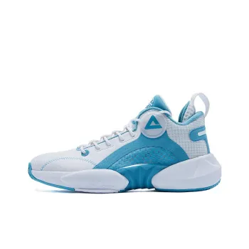 PEAK Anti Slip And Wear Resistant Breathable Mid Top Performance Basketball Shoes Men's White Elegant Blue