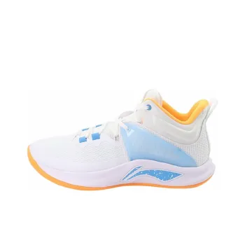 LiNing Flashing Cushioning Anti Slip And Wear Resistant Mid Top Basketball Shoes Men's White Blue