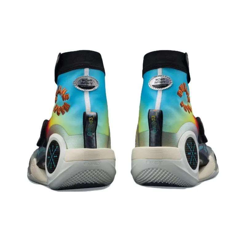 LINING WOW 9 Basketball Shoes Men High Top Dolphin Blue/Black/Flame Red-4
