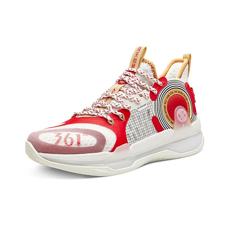 361° AG 1 SE Soaring To Greatness Cushioning Anti-Slip And Wear-Resistant Mid-Top Basketball Shoes Red White-2