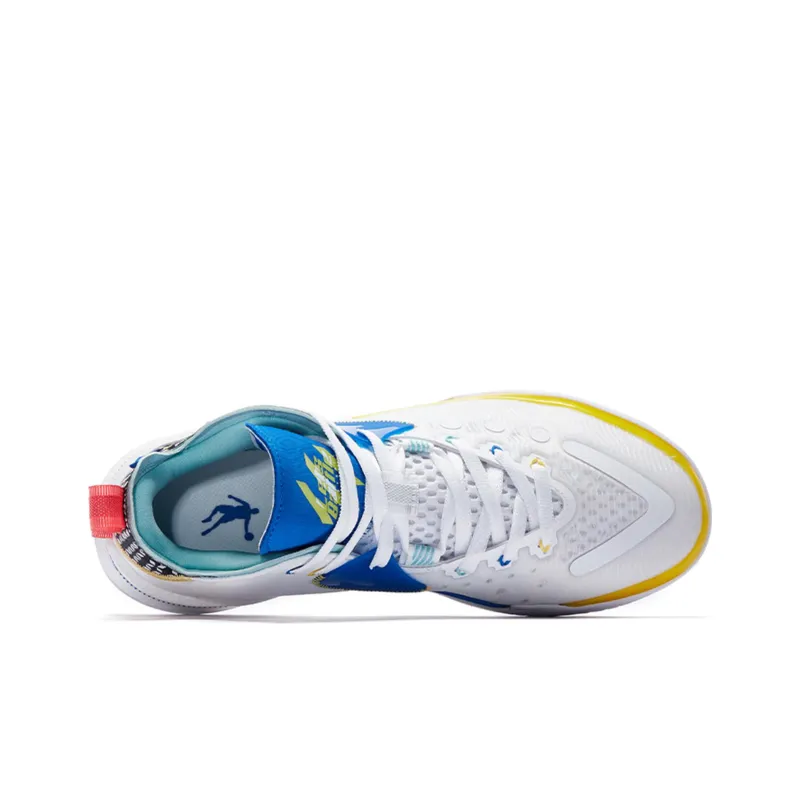 QIAODAN Wind Blade 3PRO Anti Slip And Wear Resistant Lightweight Rebound Mid Top Basketball Shoes Men's White Blue-2