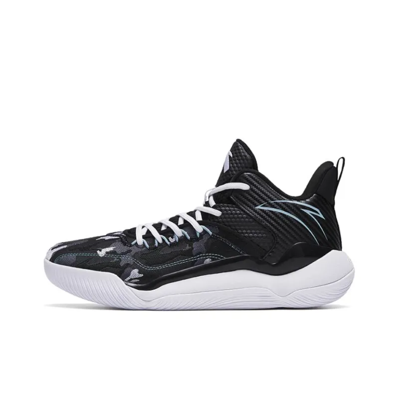Anta Laser 4 Anti Slip Wear Resistant Mid Top Basketball Shoes Men's Black White-0