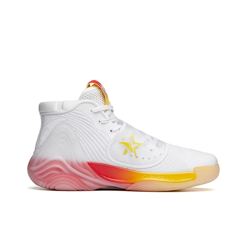 Anta KT6 Star Mark Anti-Slip Wear-Resistant High-Top Basketball Shoes Men's White Yellow Red-1