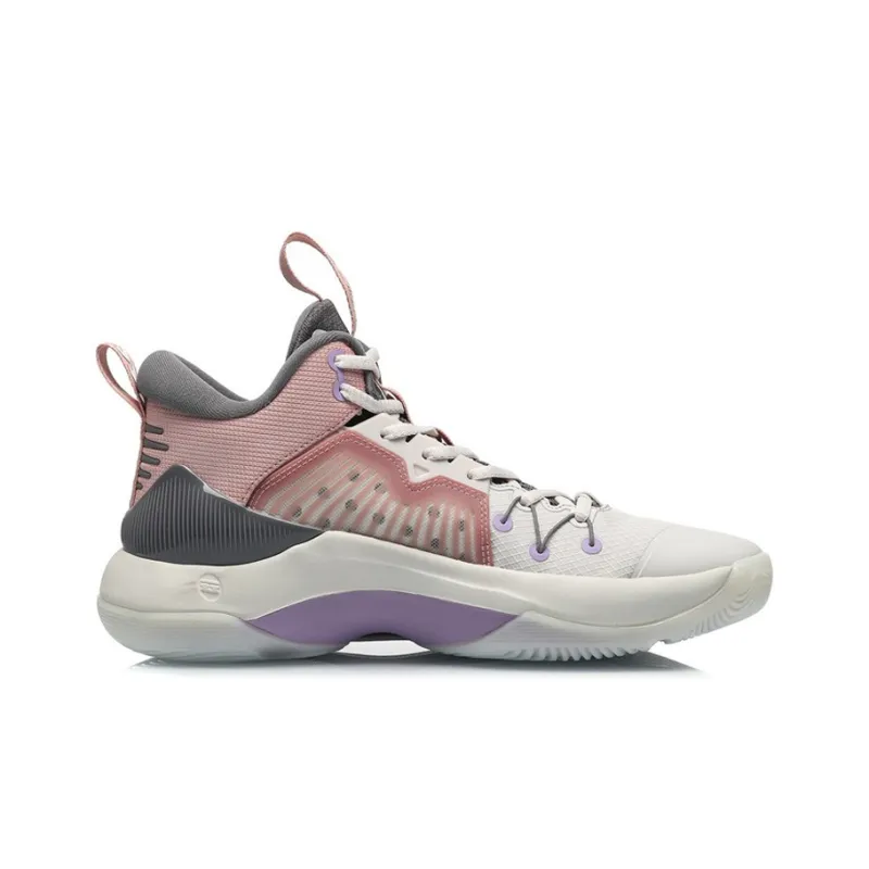 LiNing Liren 1 Cushioning, Slip Resistant, Rebound Mid Top Basketball Shoes Men's White Pink-1