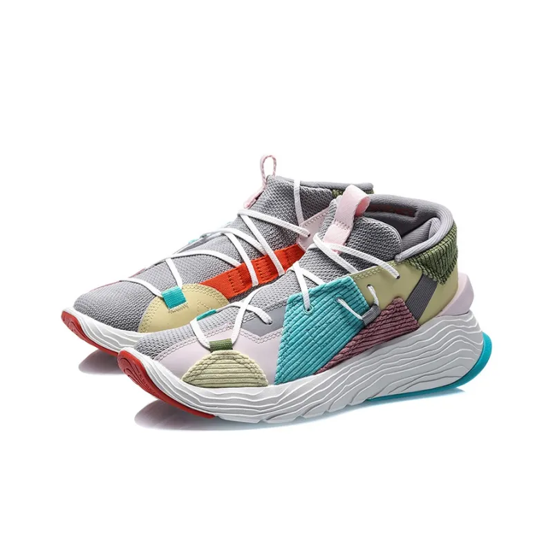 LiNing Kung Fu Jackie Chan Kung Fu Collection Essence Winterized Mid Top Basketball Shoes Women's Gray Yellow Green-2