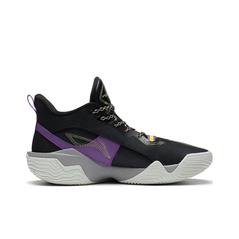 LiNing Storm 2022 V2 Cushioning Anti-Slip And Wear-Resistant Coverage Support Mid-Top Basketball Shoes Black Purple-1