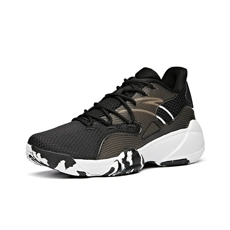 Anta Cushioning Anti Slip And Wear Resistant Low Top Basketball Shoes Men's Black White-1