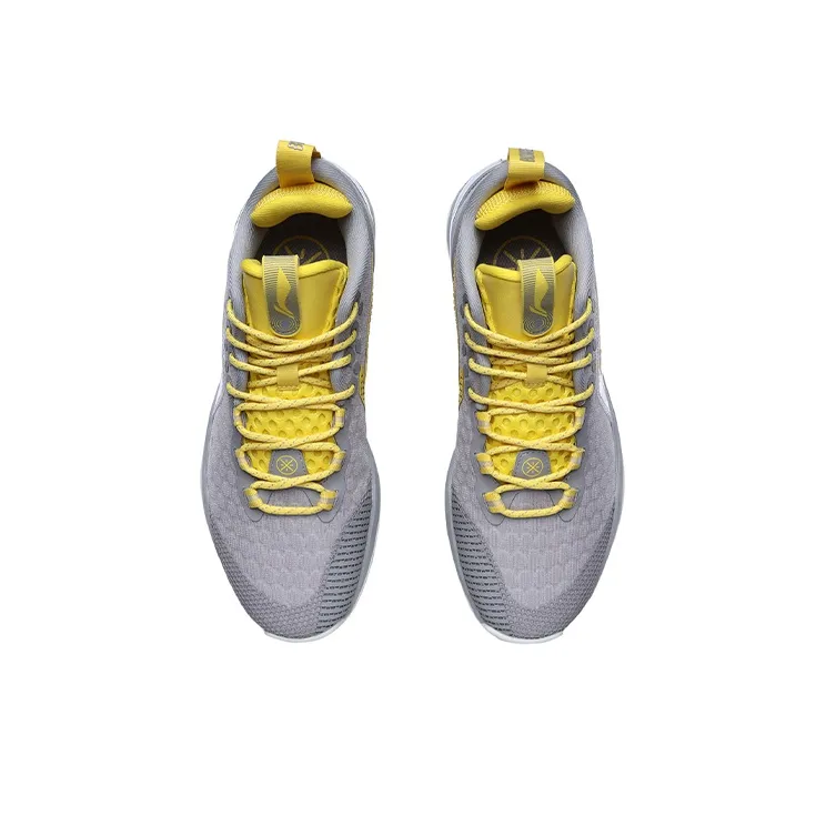 LiNing WAY OF WADE Phantom Cushioning Anti Slip And Wear Resistant Mid Top Basketball Shoes Unisex Gray Yellow-3