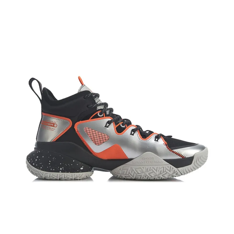 LiNing Power 7 Premium Cushioned Wear Resistant Slip Resistant High Top Basketball Shoes Men's Black Silver-1