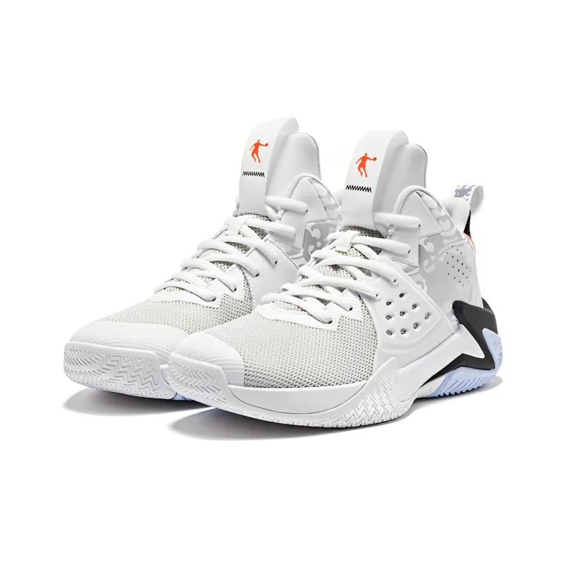 QIAODAN Cushioning Anti Slip And Wear Resistant High Top Performance Basketball Shoes Men's White Black-2