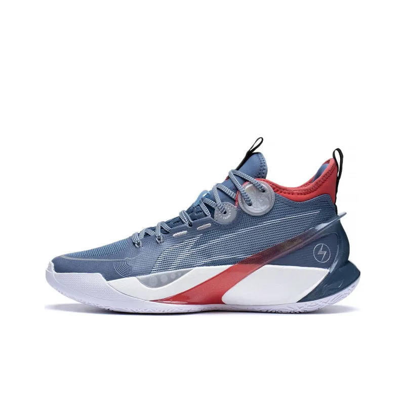 LiNing SONIC 10 Ultra Abrasion Resistant Breathable Mid Top Basketball Shoes Men's Blue White Red-0