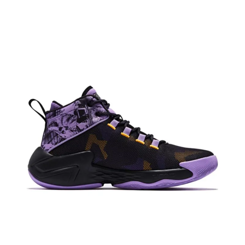 QIAODAN Broken Shadow 2 Anti Slip Wear Resistant High Top Basketball Shoes Men's Black Purple-1