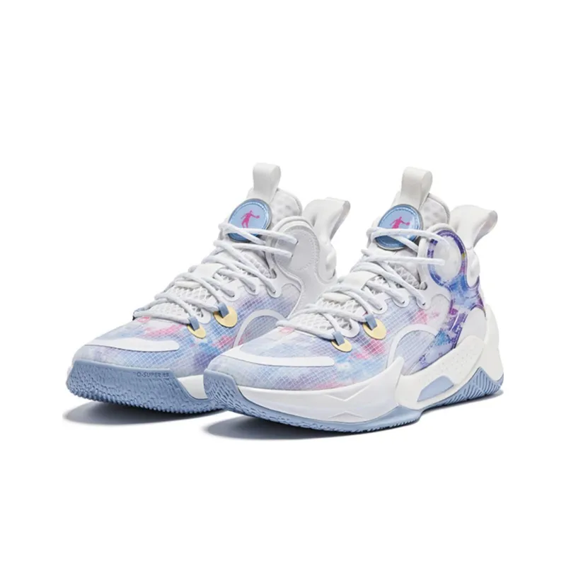 QIAODAN Busters 3Elite Misty Rain Abrasion Resistant Breathable High Top Basketball Shoes Men's White Smoke Rain Blue-2