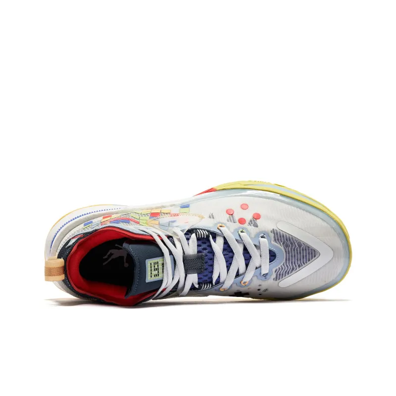 QIAODAN Wind Blade 3PRO Durable Breathable Mid Top Basketball Shoes Men's White Blue-2