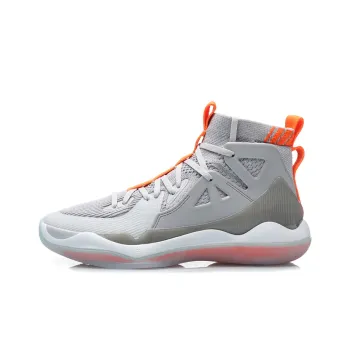 LiNing Non-slip Lightweight High-Top Basketball Shoes Men's Gray Orange