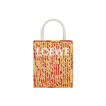LOEWE Raffia Fiber Cow Leather Patchwork Tote Bag Shopping Bag Handbag Women's Multicolor/White