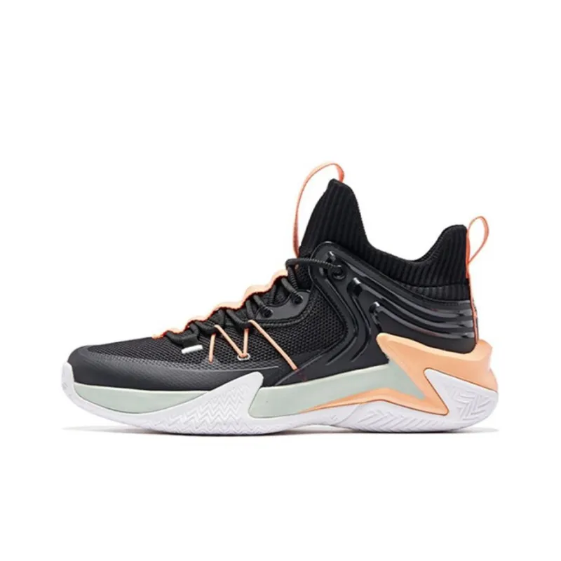 QIAODAN Broken Shadow 1.0 Basketball Shoes Men Mid Top Black Orange-0