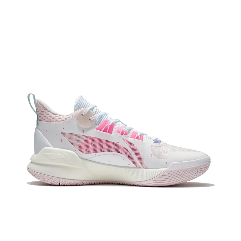 LiNing Sonic 10 Team Cushioning Anti Slip And Wear Resistant Coverage Support Low Top Basketball Shoes Men's White Pink-1