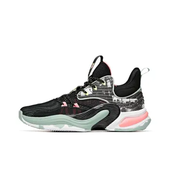 ANTA Basketball Shoes Men Low Top Black Pink Green