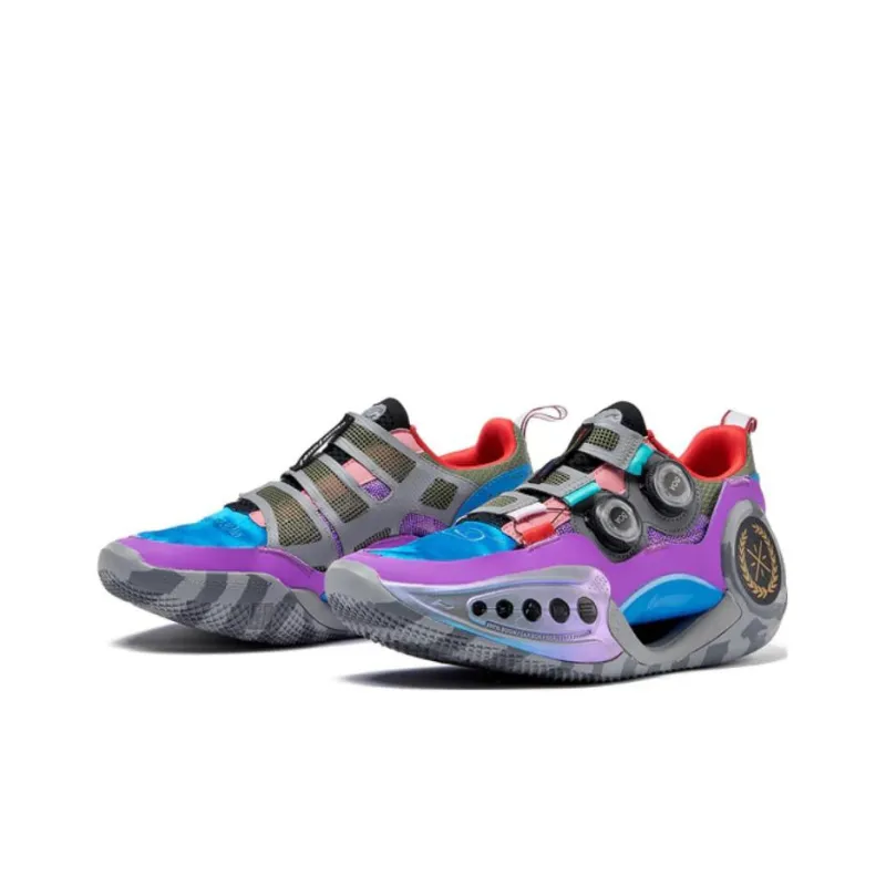 LiNing WOW 9 Anti-Slip And Wear-Resistant Lightweight Low-Top Basketball Shoes Gray Blue Purple Xi'an City Limited-2