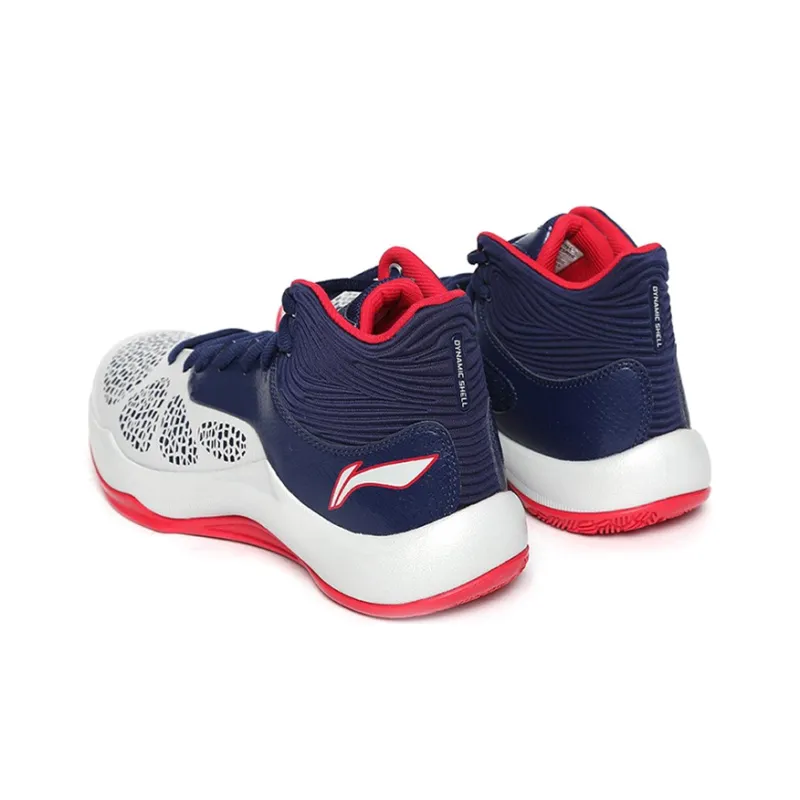 LiNing SONIC 5 Cushioning Anti Slip Wear Resistant Coverage Support Rebound Mid Top Basketball Shoes Blue White-3