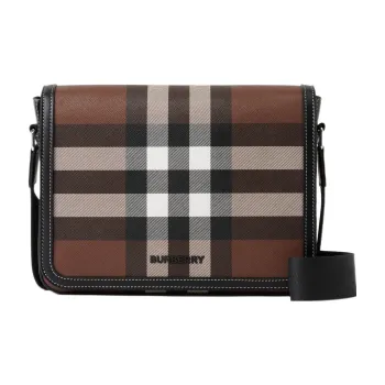 Burberry Cow Leather Messenger Bag Shoulder Bag Crossbody Bag Small Size Men's Dark Birch Brown