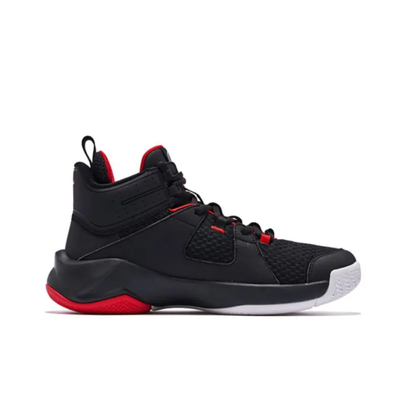 QIAODAN Cushioning Anti Slip And Wear Resistant Mid Top Basketball Shoes Men's White Black Red-1