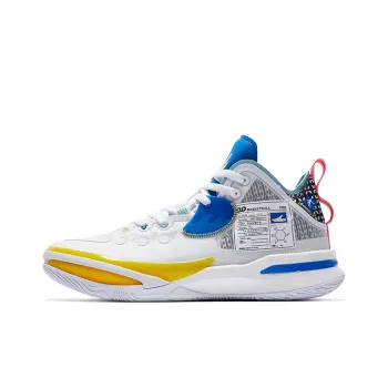 QIAODAN Wind Blade 3PRO Anti Slip And Wear Resistant Lightweight Rebound Mid Top Basketball Shoes Men's White Blue